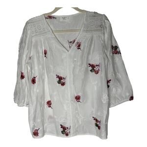 Sapphire Boho Floral Embroidered Lace Peasant Blouse Size PL